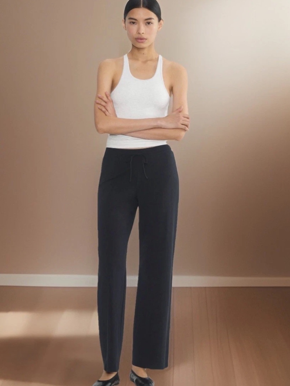 TNA ARITZIA Pants Womens Large Black CHILL Casual Wide Leg Drawstring Knit Pants